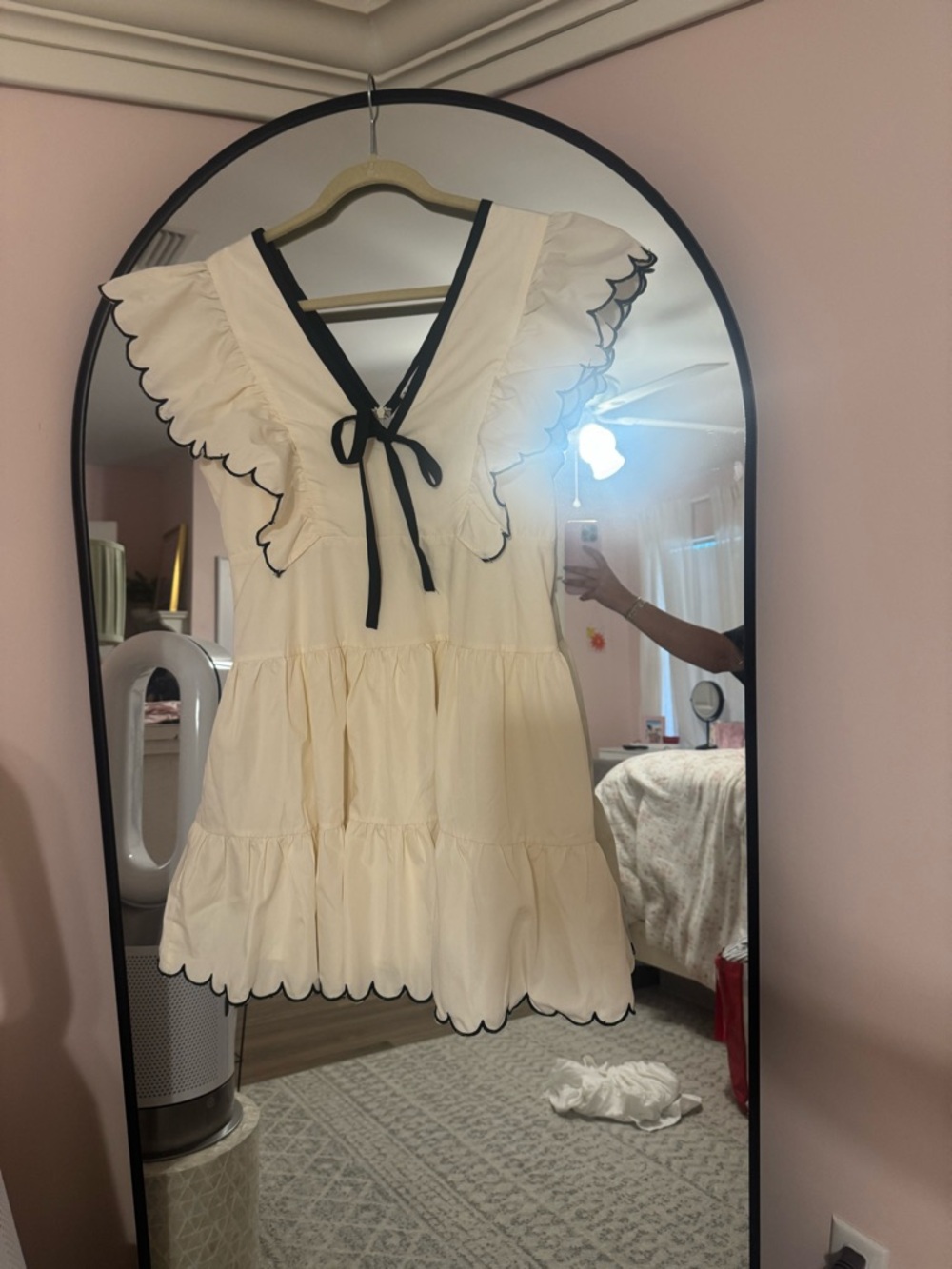 TCEC Cream Ruffle Dress with Black Trim